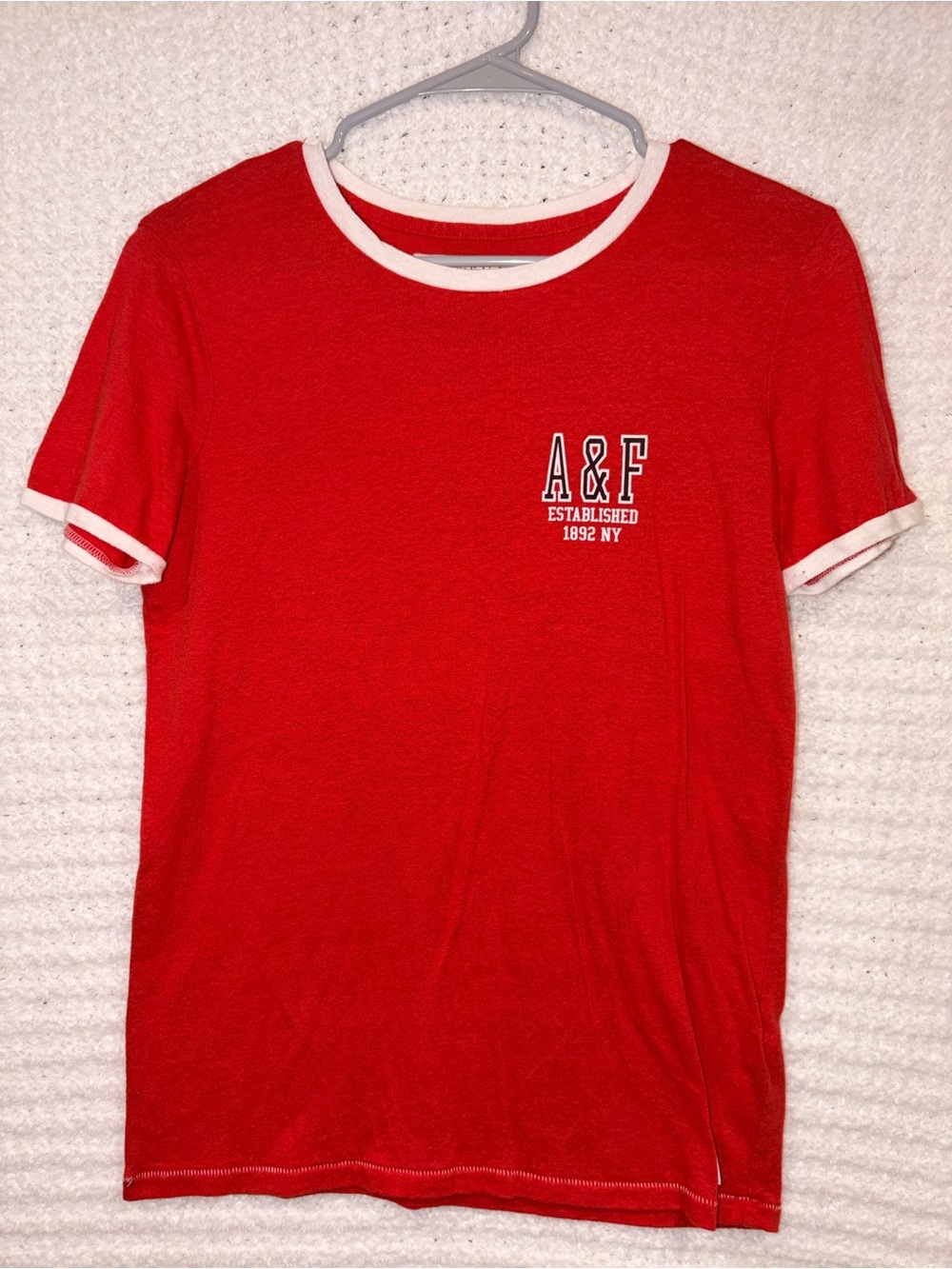 Abercrombie & Fitch Red Tee with White Trim - A&F Chest Logo